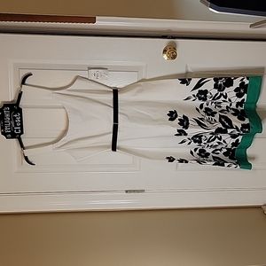 R&K Originals Dress 12 New Straps White Black Green Floral Belt